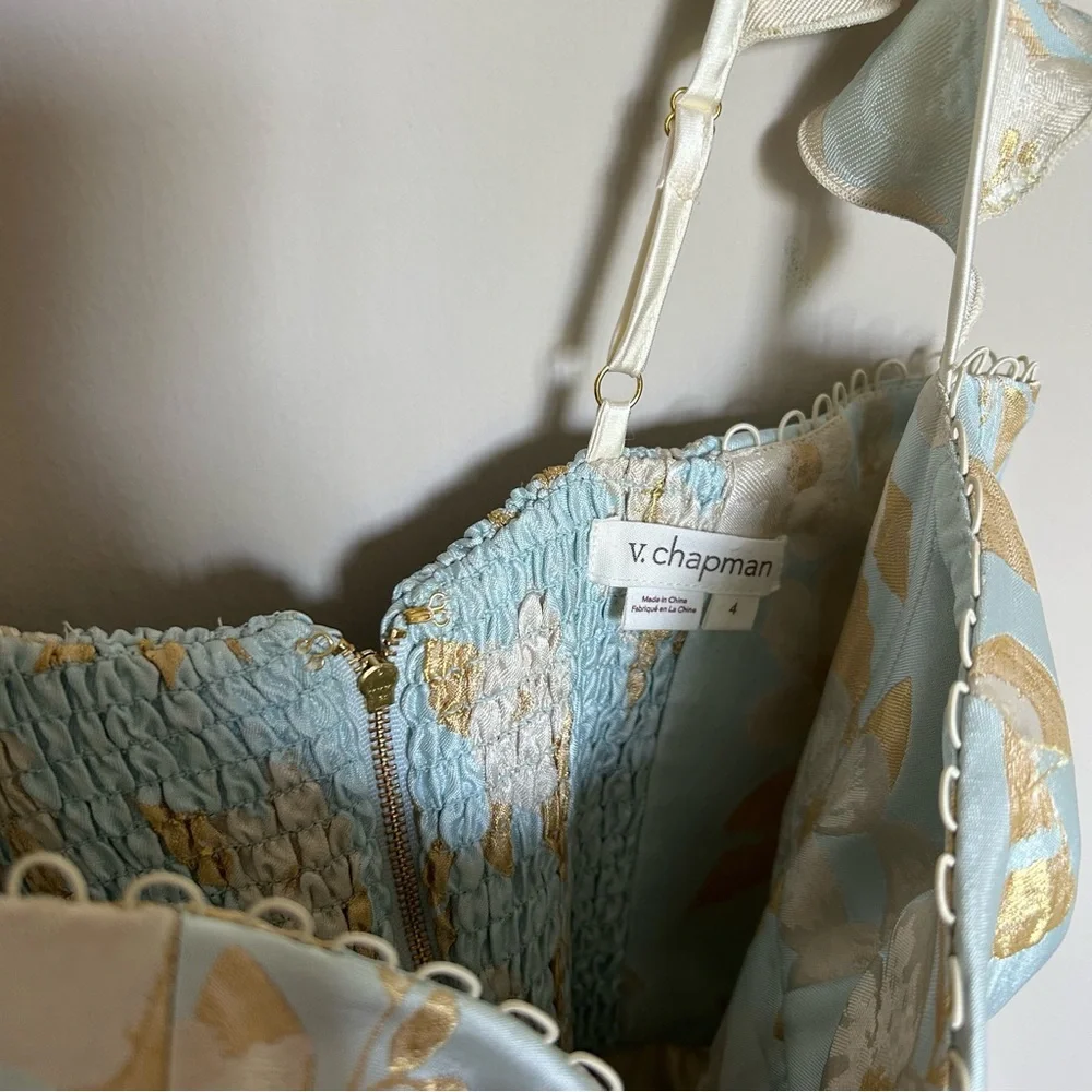 V. Chapman Sky Blue and Gold Floral Midi Dress - Picture 8 of 15